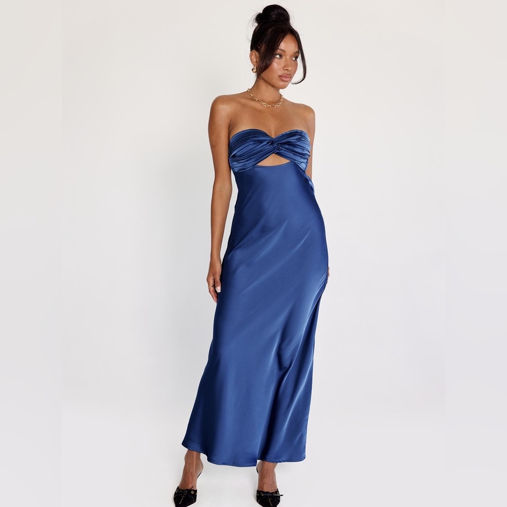 Princess Polly Midnight Blue Strapless Twist Front Satin Gown